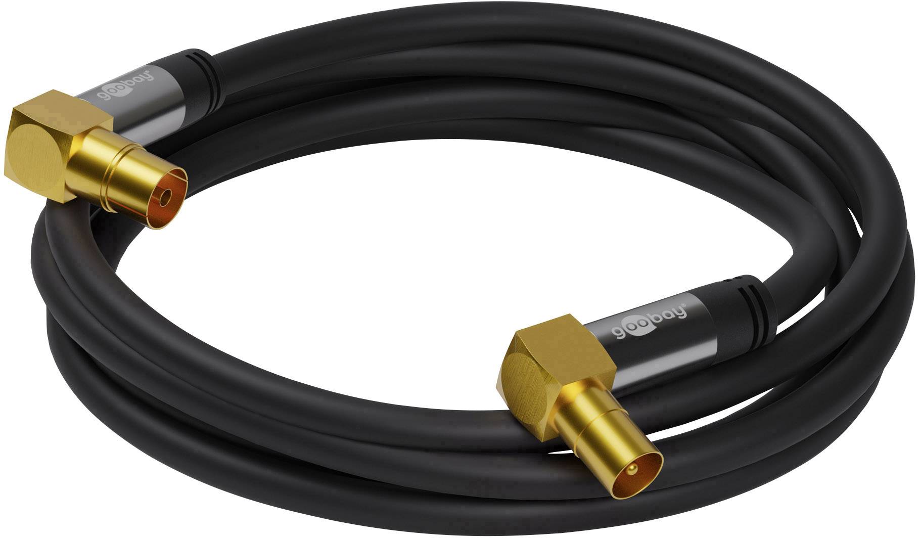 Goobay Antennen Anschlusskabel [1x Antennenbuchse 75 Ω - 1x Antennenstecker 75 Ω] 10.00 m 135 dB vierfach geschirmt Schwarz