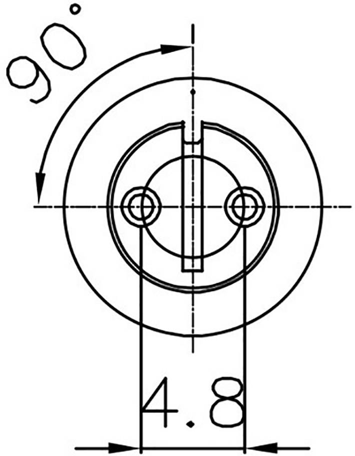 Technische Zeichnung eines kreisförmigen Bauteils mit einem Drehwinkel von 90 Grad und einer Maßangabe von 4,8.