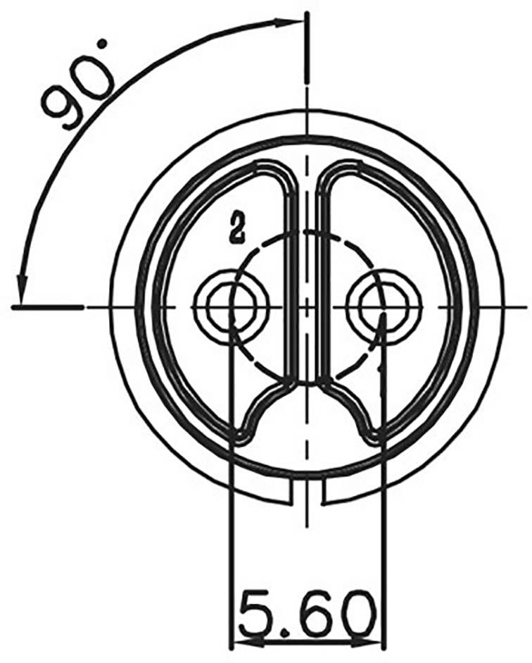 Technische Zeichnung eines kreisförmigen Objekts mit einem Winkel von 90 Grad und einem Maß von 5,60.