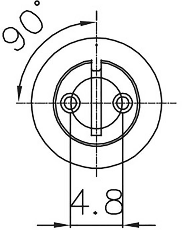 Technische Zeichnung eines Kreisdiagramms mit einer 90-Grad-Drehung. Der Kreis enthält Linien und Zahlen, die '4.8' anzeigen.
