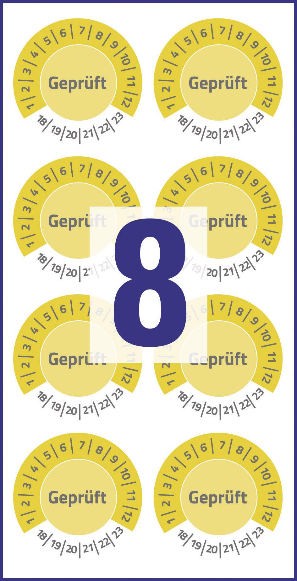 Prüfplaketten -Geprüft- (2018-2023) 30mm extra resistent gelb VE= 80 Stück