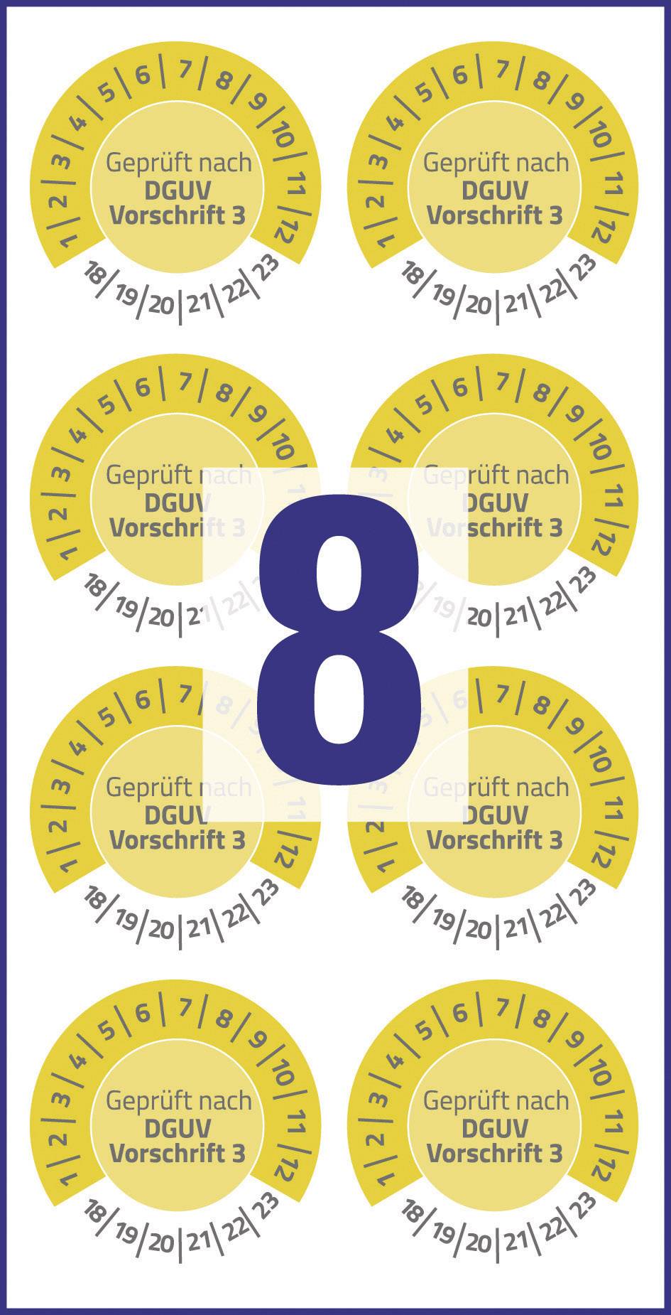Prüfplakette Geprüft nach DGUV Vorschrift 3 2018-2023 Gelb Folie selbstklebend (Ø) 30mm 30mm 80St.