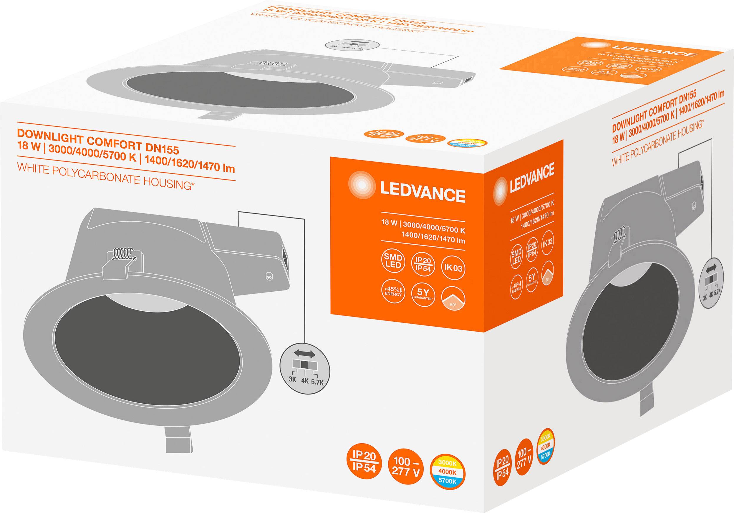 LEDVANCE DOWNLIGHT ALU LED-Bad-Einbauleuchte 14 W IP44 Weiß