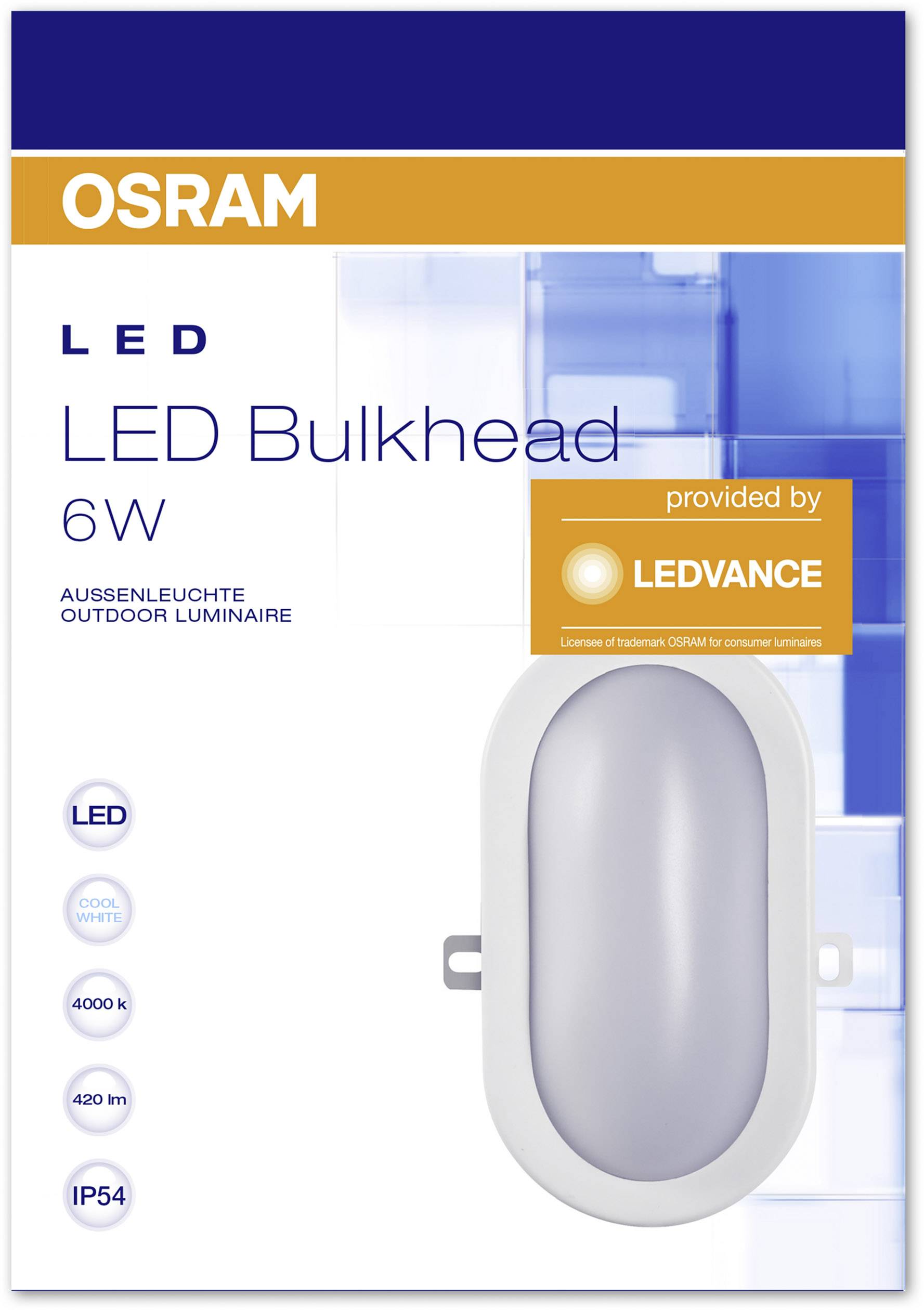 LEDVANCE LED BULKHEAD (EU) L LED-Feuchtraumleuchte LED 5.5W Kaltweiß Weiß