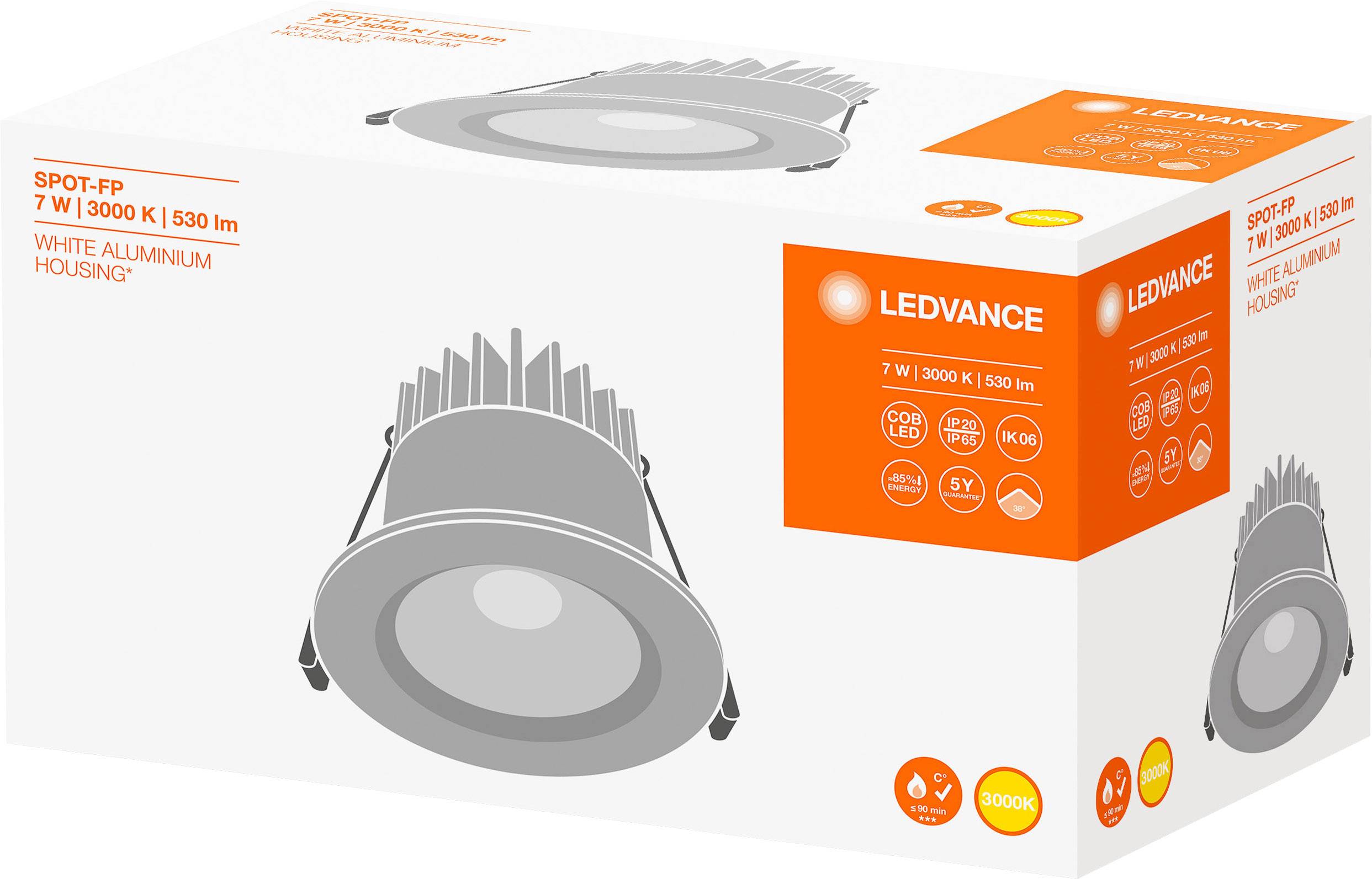 LEDVANCE SPOT FIREPROOF LED-Bad-Einbauleuchte 7 W IP65 Weiß