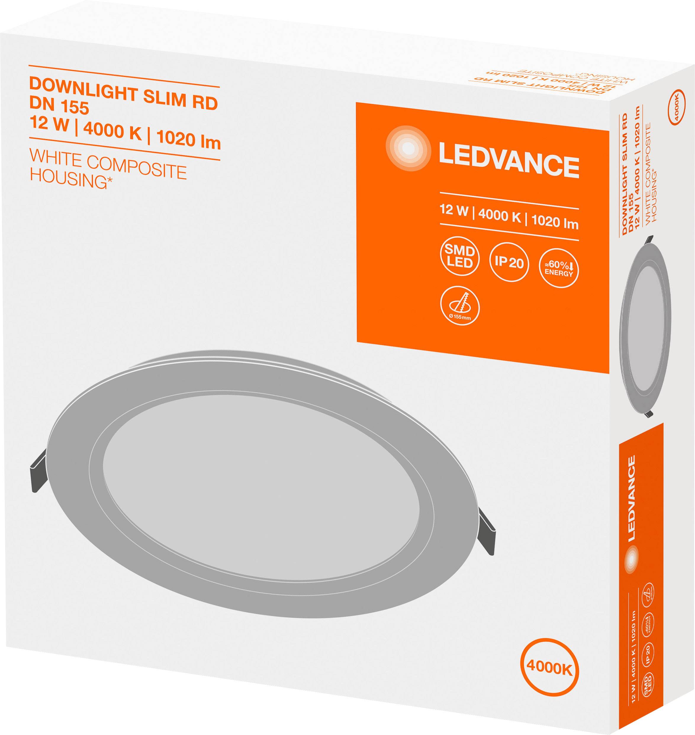 LEDVANCE 4058075079052 DOWNLIGHT SLIM ROUND (EU) LED-Einbauleuchte LED LED fest eingebaut 12 W Weiß