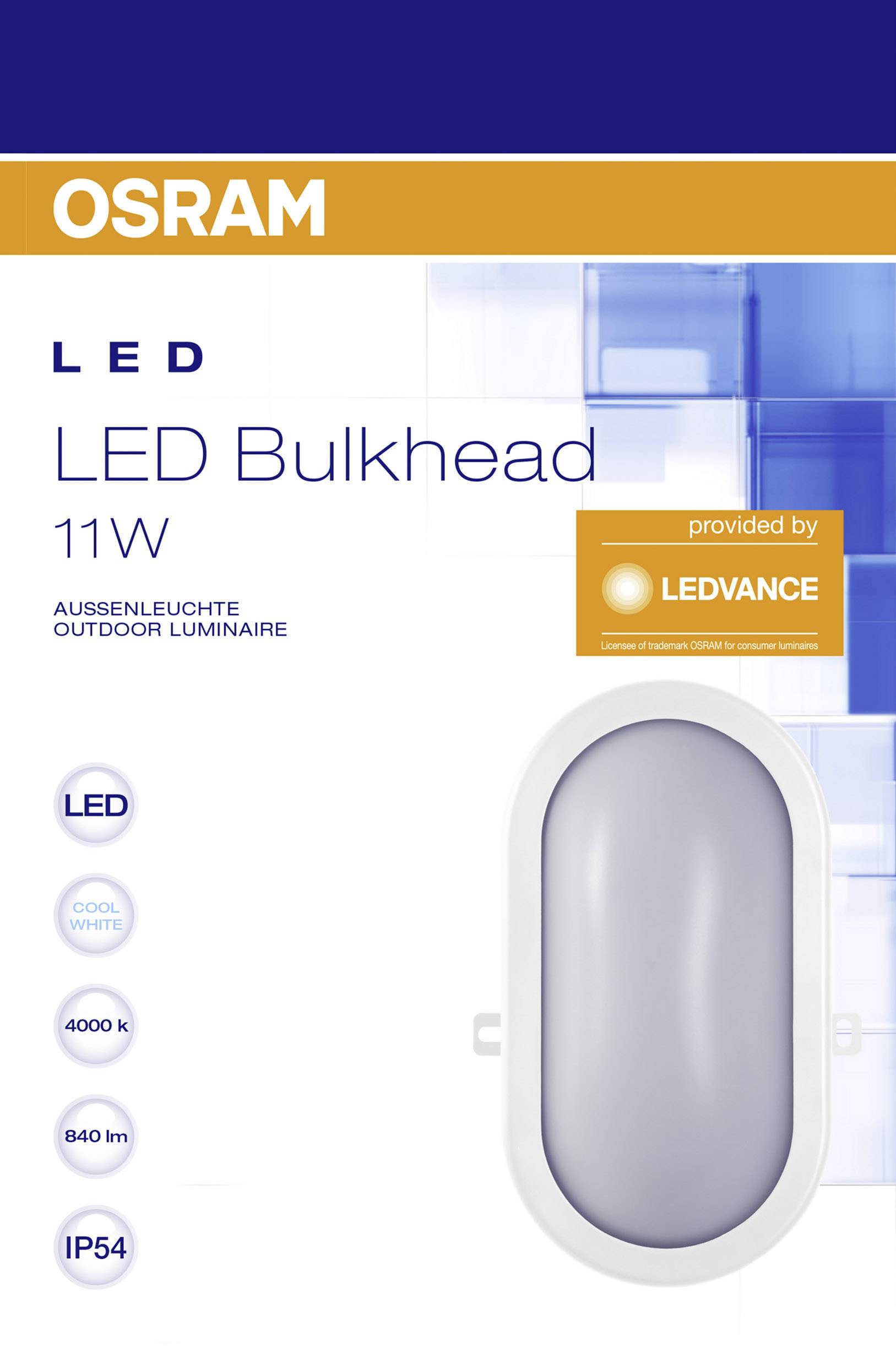 LEDVANCE LED BULKHEAD (EU) L LED-Feuchtraumleuchte LED LED fest eingebaut 11W Kaltweiß Weiß