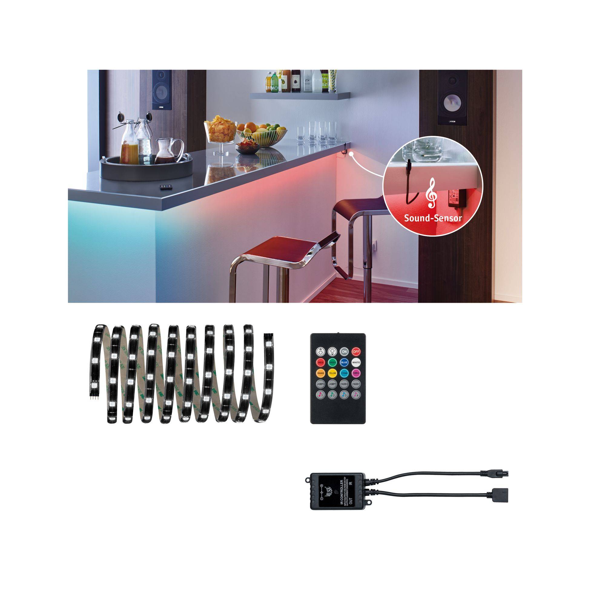 Paulmann Lights and Sound Comfort 70956 LED-Streifen-Komplettset mit Stecker 12V 3m RGB 1St.