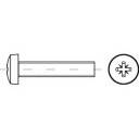 Zeichnung einer Schraube mit Kreuzschlitzkopf, Seiten- und Draufsicht dargestellt.