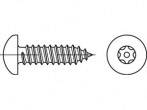 Zeichnung einer Schraube mit Torx-Antrieb. Links die Seitenansicht der Schraube, rechts die Draufsicht auf den Schraubenkopf.