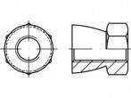 Technische Zeichnung eines Maschinenteils von oben und im Schnitt; zeigt Details der Form und Struktur des Bauteils.