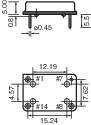 Technische Zeichnung eines elektrischen Bauteils mit Abmessungen: Höhe 5 mm, Breite 5,5 mm. Lochabstände: 12,19 mm und 15,24 mm.