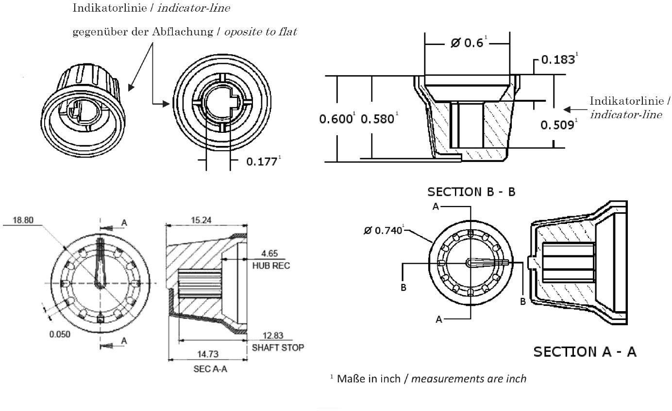 TRU COMPONENTS RK49009WS Drehknopf mit Knopfmarkierung Schwarz (Ø x H) 18.8mm x 15.24mm