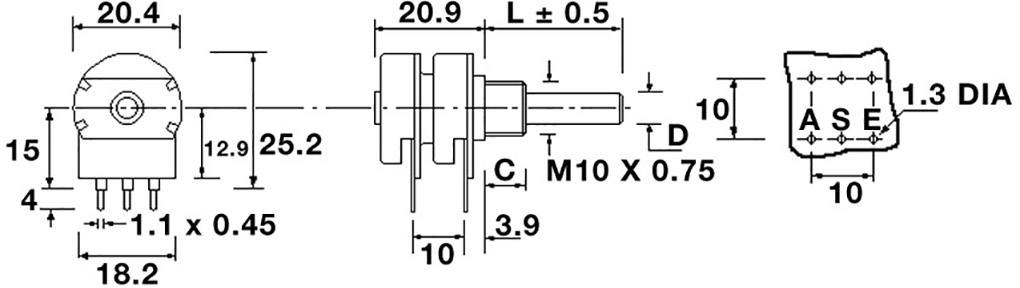 OMEG PC2G20BU CEBS F1 L:50 B47K Dreh-Potentiometer Stereo 0.2W 47kΩ 1St.