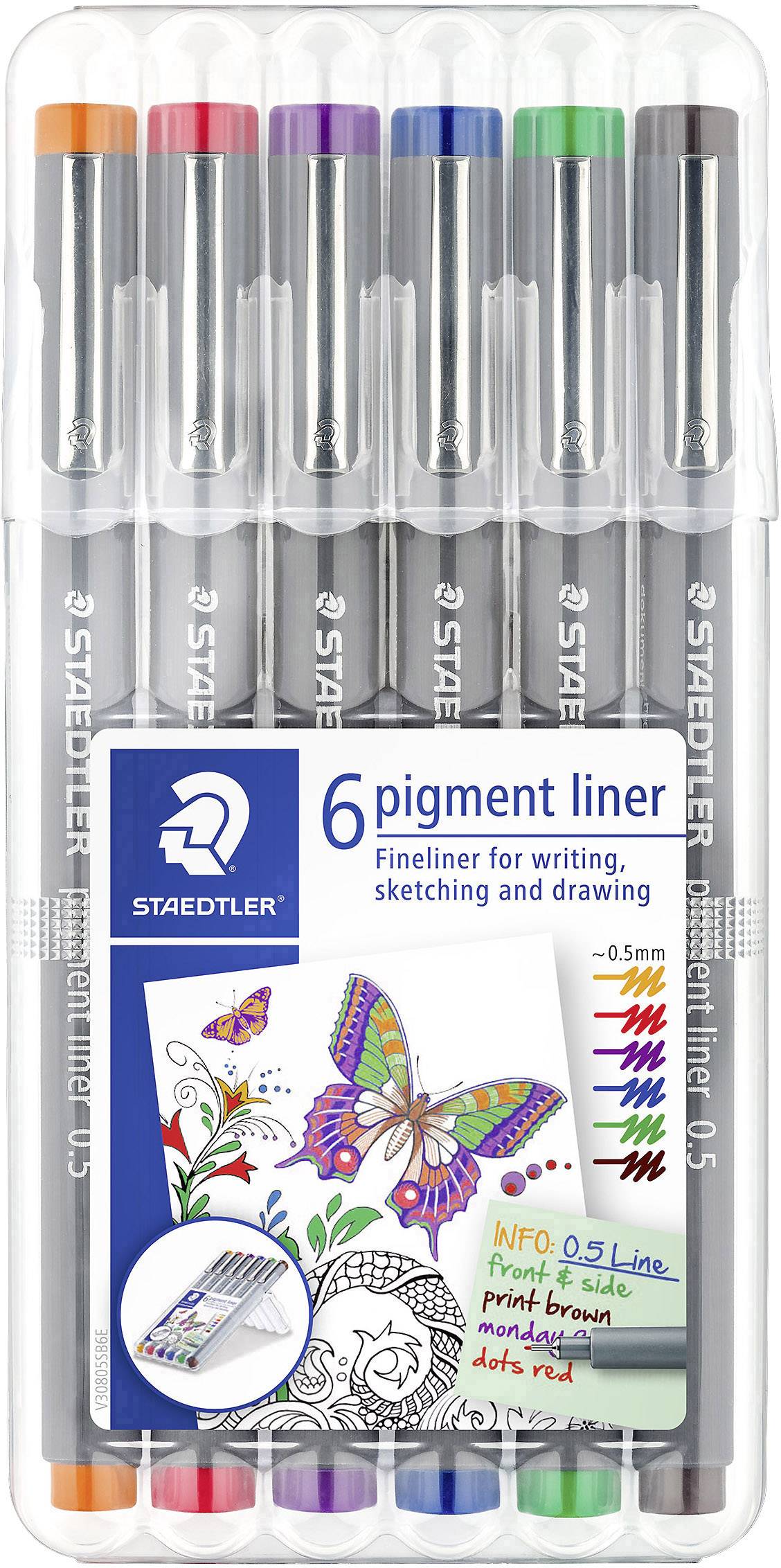 Staedtler pigment liner 308 30805-SSB6 Fineliner Orange, Rot, Violett, Blau, Grün, Braun 0.5 mm 6 St.