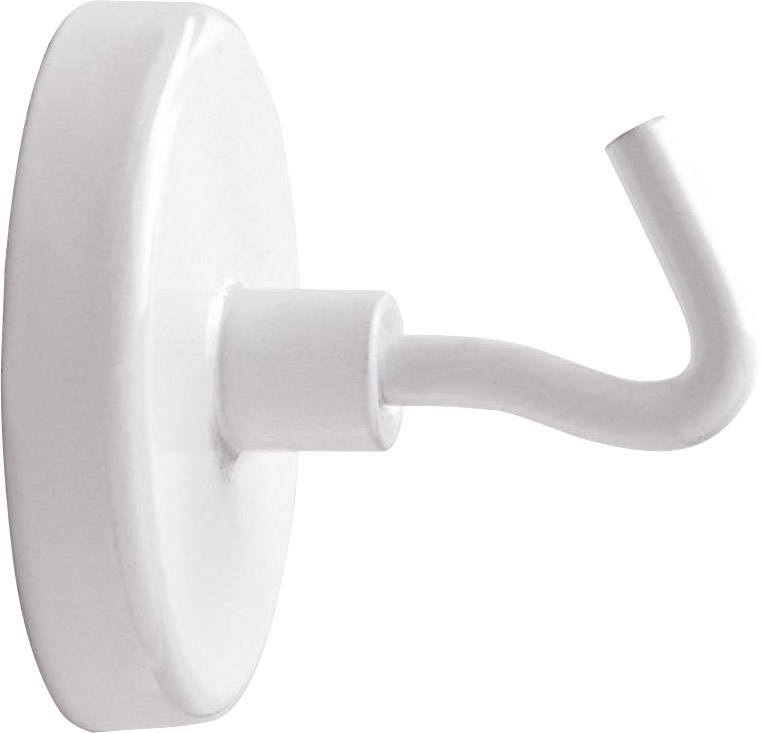 Weiße Wandhakenform mit gebogenem Haken, geeignet zum Aufhängen von Gegenständen.