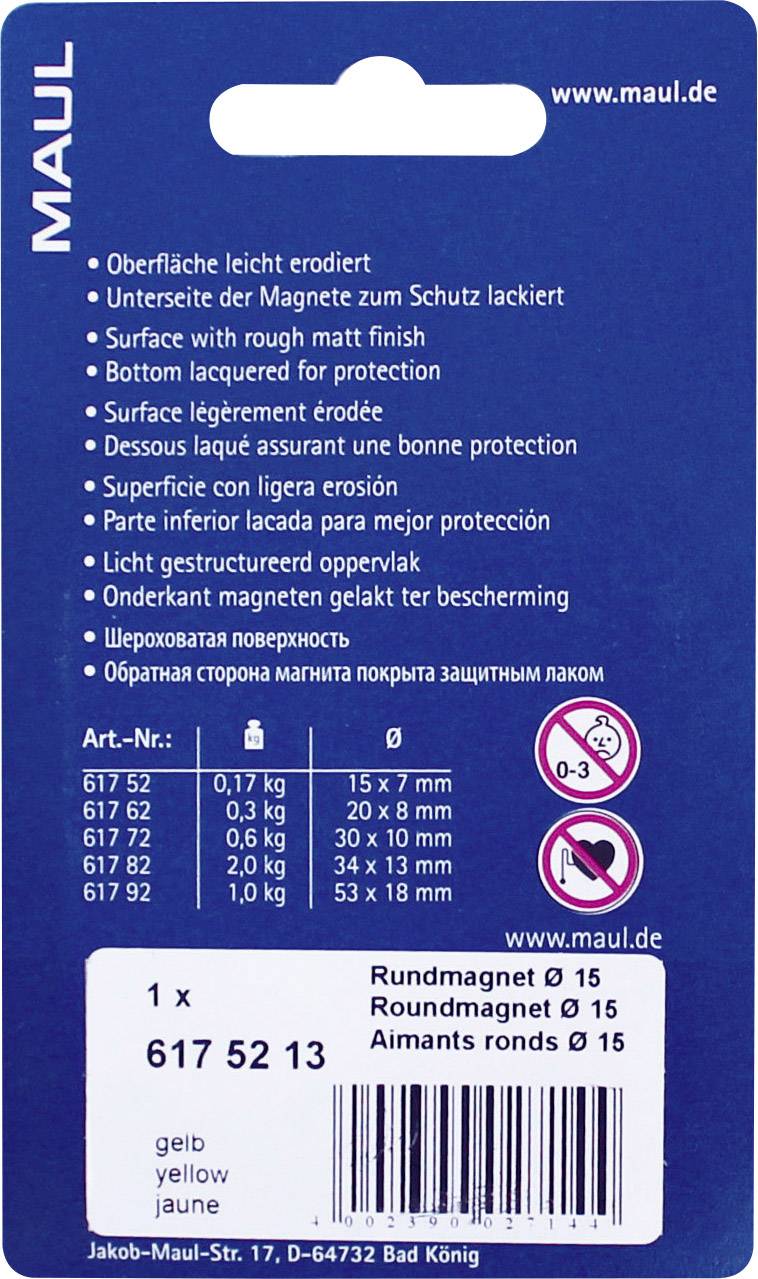 Maul Magnet MAULpro (Ø x H) 15 mm x 7 mm rund Gelb 8 St. 6175213