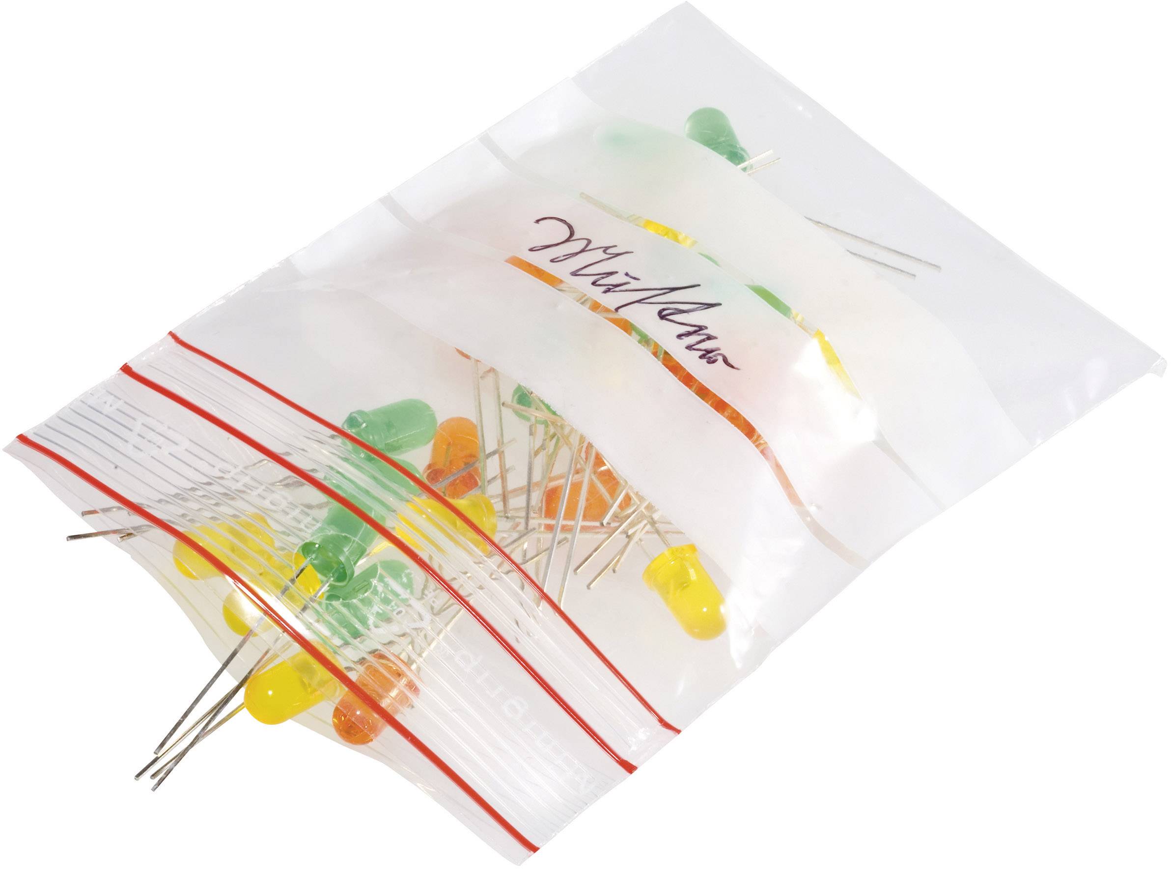 Eine durchsichtige Plastiktüte mit bunt gemischten LED-Leuchten darin.