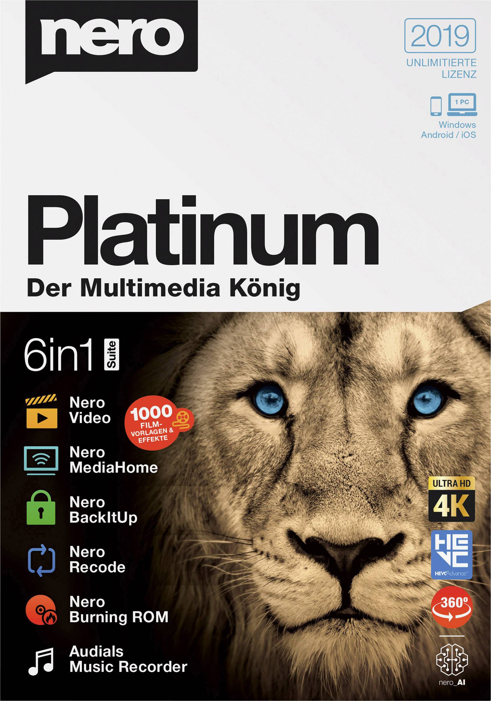Nero Platinum 2019 Vollversion, 1 Lizenz Windows Brenn-Software