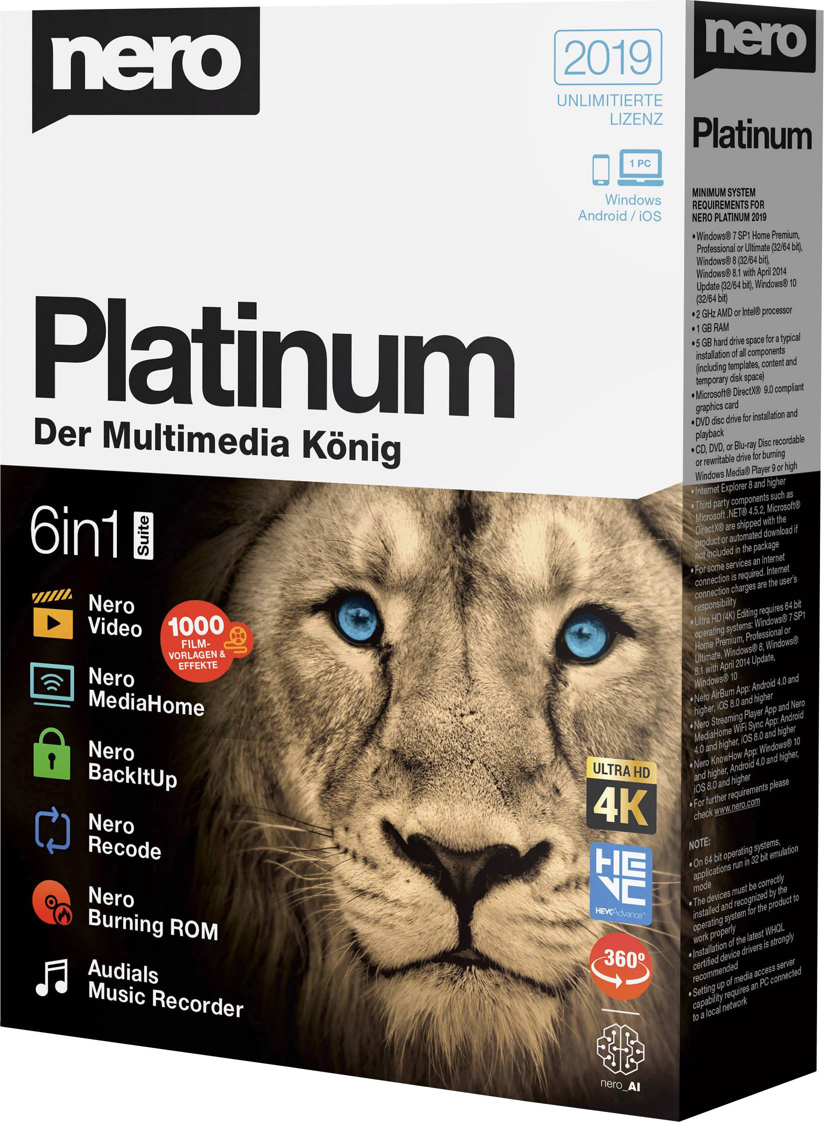 Nero Platinum 2019 Vollversion, 1 Lizenz Windows Brenn-Software
