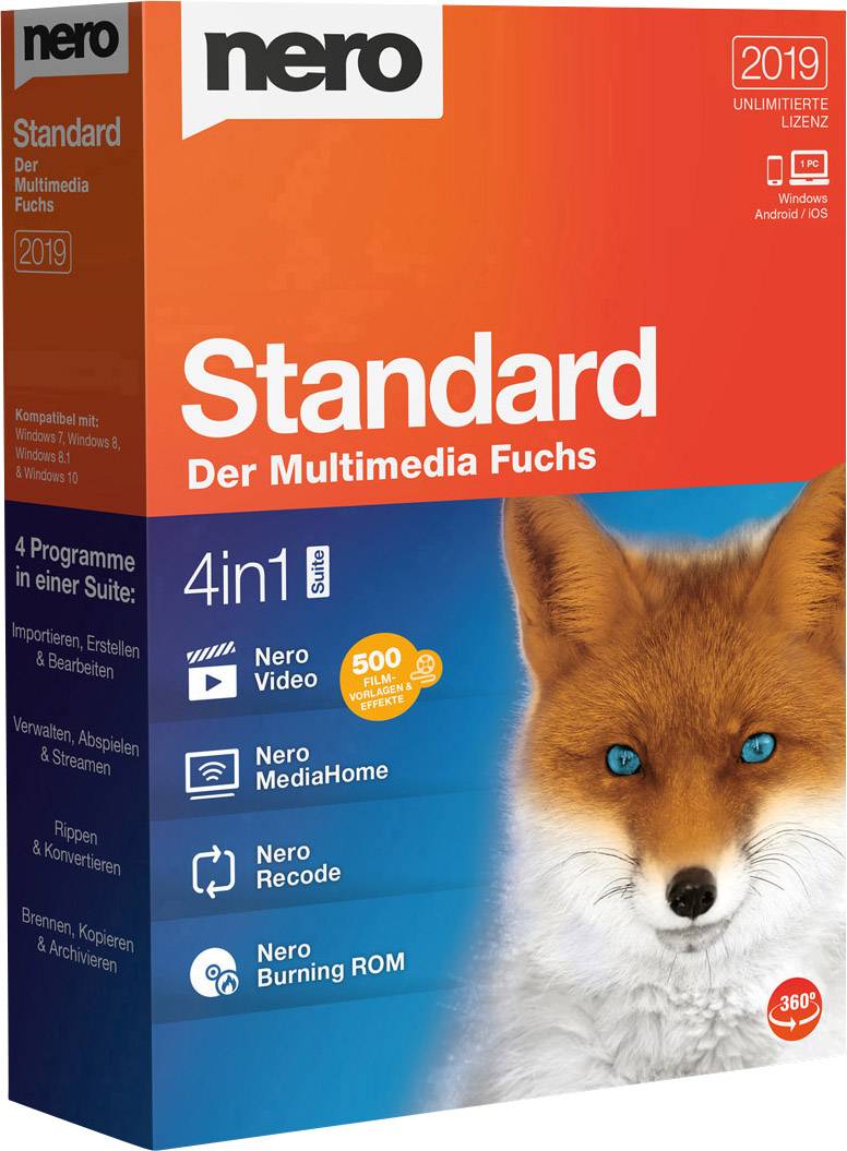 Nero Standard 2019 Vollversion, 1 Lizenz Windows Brenn-Software