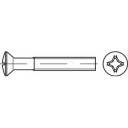 Zeichnung einer Senkkopfschraube mit Kreuzschlitzantrieb, Seitenansicht und Draufsicht des Schraubenkopfs.
