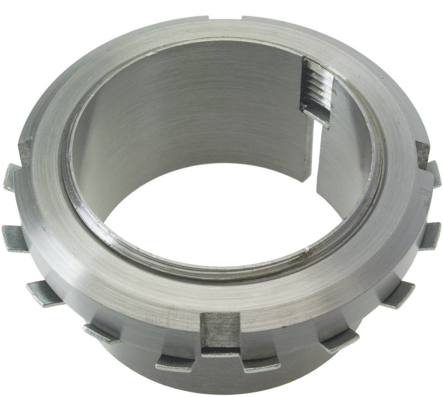 Ein runder Metallring mit mehreren gleichmäßig verteilten Einkerbungen an der Außenseite.