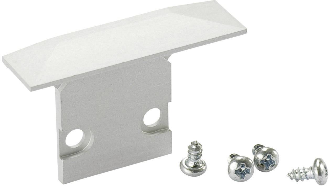 Metallhalterung in L-Form mit abgeschrägter Kante, vier Schrauben daneben. Eignet sich für Möbelbefestigung oder ähnliche Anwendungen.