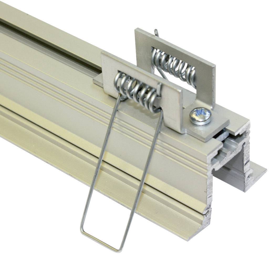 Ein Metallprofil mit einer Federklemme, verwendet zur Befestigung oder Ausrichtung in Konstruktionen.