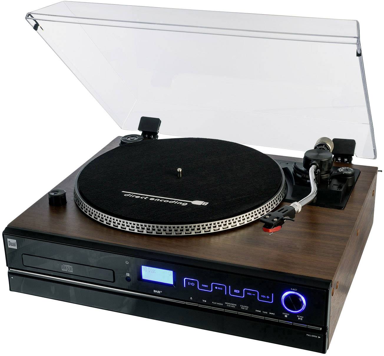 Dual NR 100 X Stereoanlage AUX, CD, Plattenspieler, UKW, USB, Aufnahmefunktion 2 x 5 W Holz, Schwarz