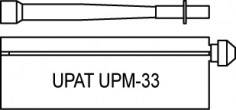 Zeichnung eines Dübelsets mit Stab und Kappe. Beschriftet mit 'UPAT UPM-33'.