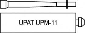 Obere Abbildung zeigt ein Rohr mit Flansch, darunter steht auf einem Rechteck 'UPAT UPM-11'.