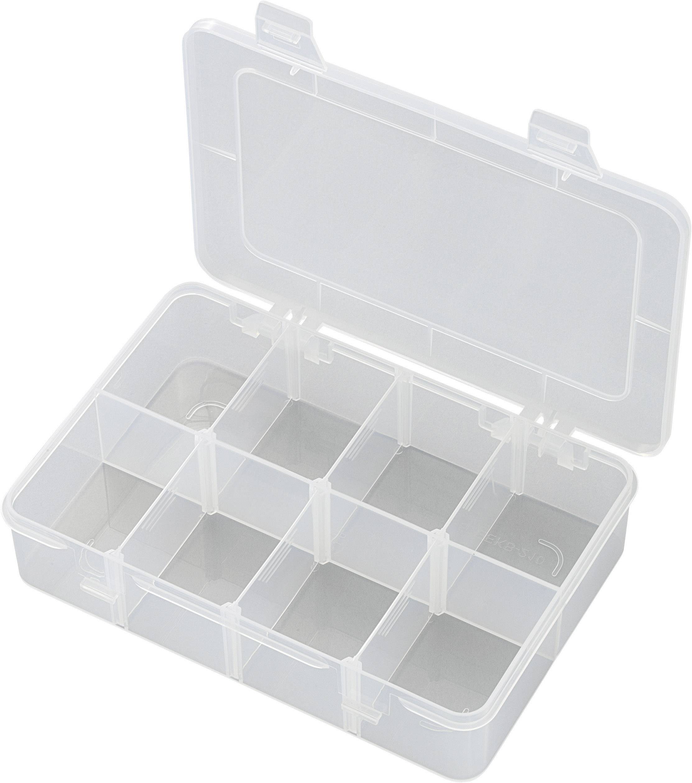 Plastikbox mit offenem Deckel, neun gleichgroße Fächer, transparentes Material. Ideal zur Aufbewahrung kleiner Gegenstände.