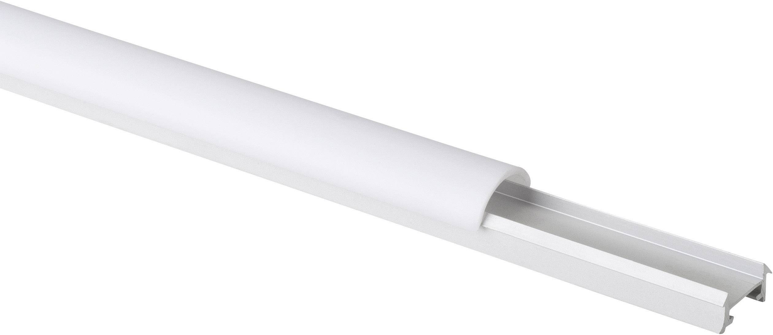 Schmales, längliches Aluminiumprofil mit weißem, abnehmbaren Kunststoffdeckel, oft genutzt in LED-Lichtinstallationen.