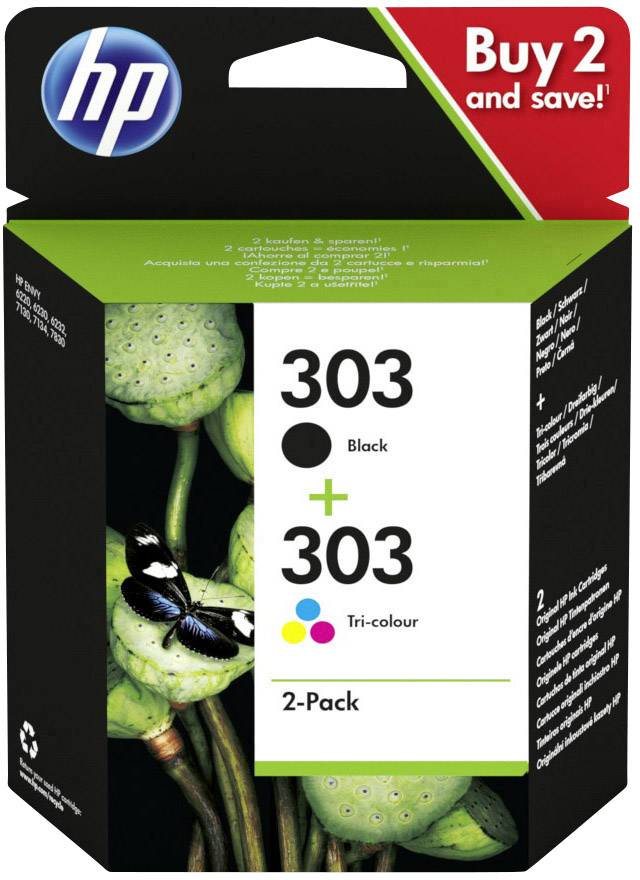 HP 303 - 2er-Pack - Farbe (Cyan, Magenta, Gelb), pigmentiertes Schwarz