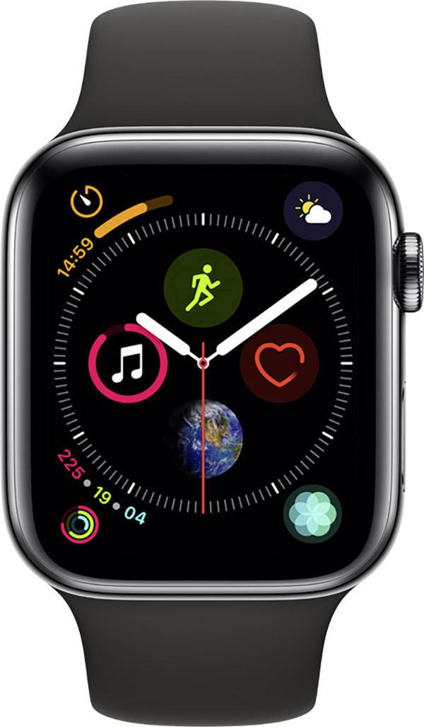 Apple Watch Series 4 44mm Edelstahlgehäuse Space Black Sportarmband Schwarz