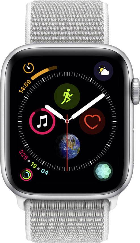 Apple Watch Sport Series 4 44mm Aluminiumgehäuse Silber Sportarmband Weiß