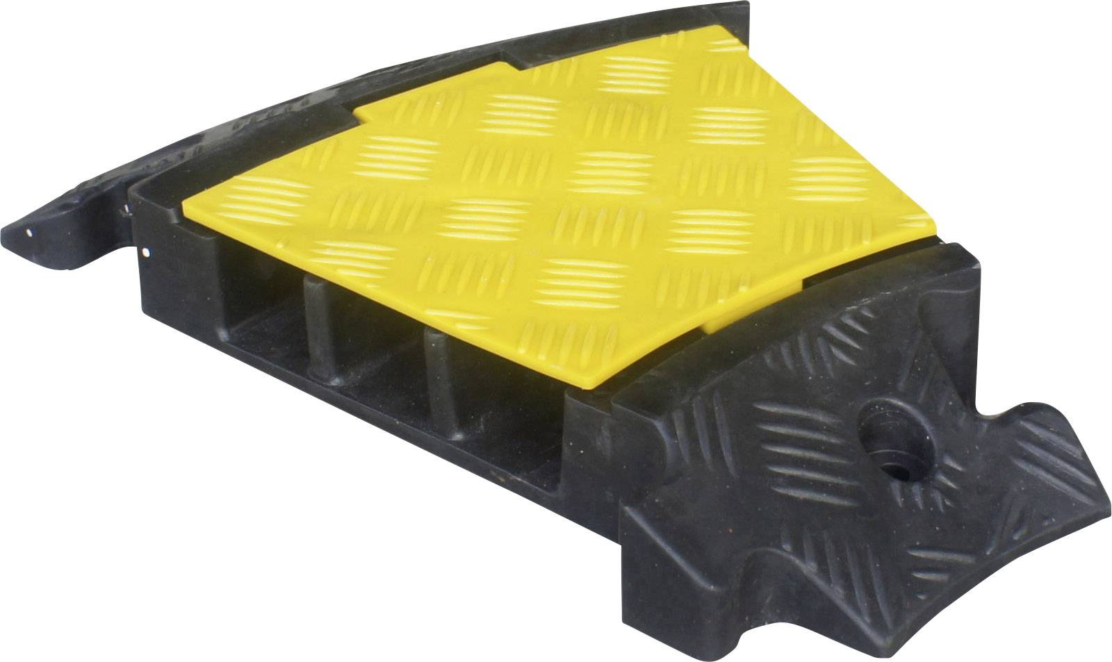 Gelbe und schwarze Kabelbrücke mit rutschfester Oberfläche und mehreren Kanälen zur sicheren Kabelüberführung.