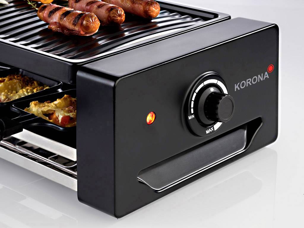 Korona 45070 Raclette 8Pfännchen Schwarz, Silber