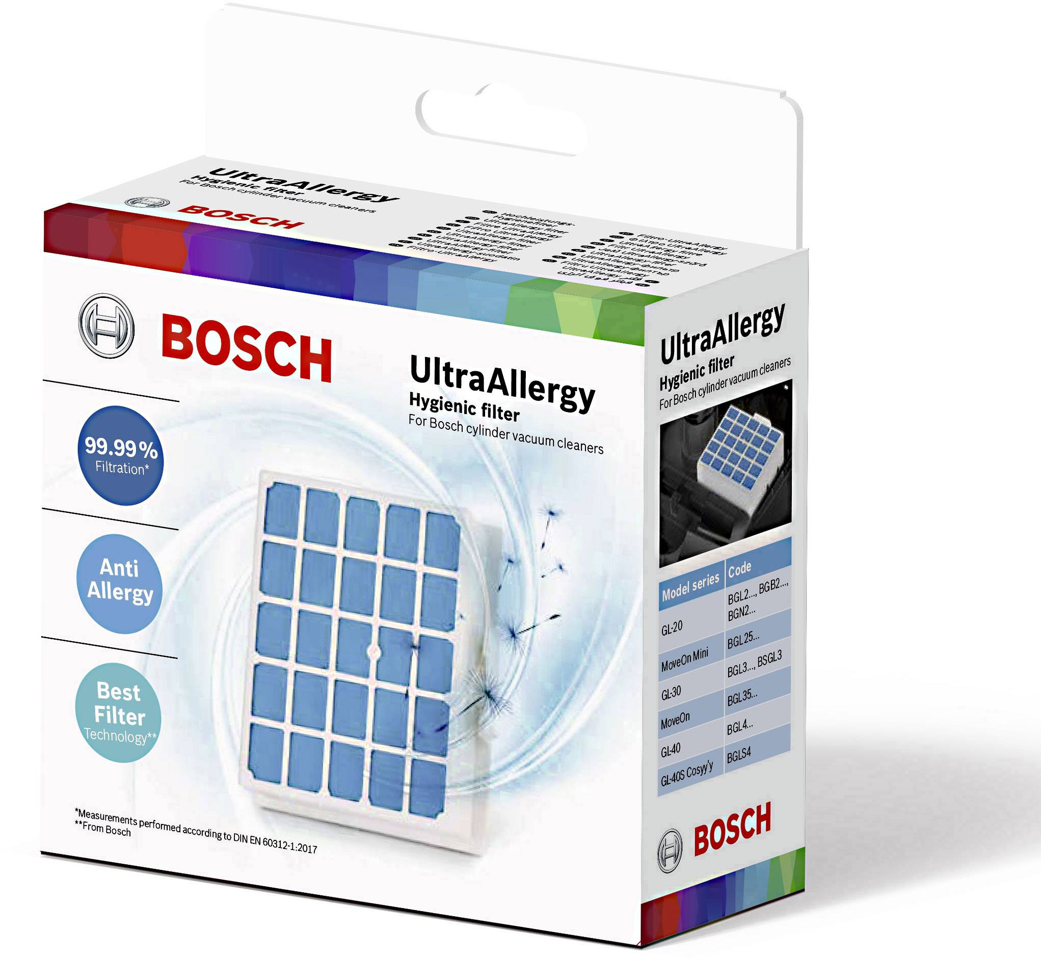 Bosch UltraAllergy Hygienefilter für Staubsauger, 99,99% Filtration, Anti-Allergie und beste Filtertechnologie, EN1822-2011 getestet.