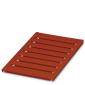 Rotes Holzbrett mit parallel verlaufenden Streifen.