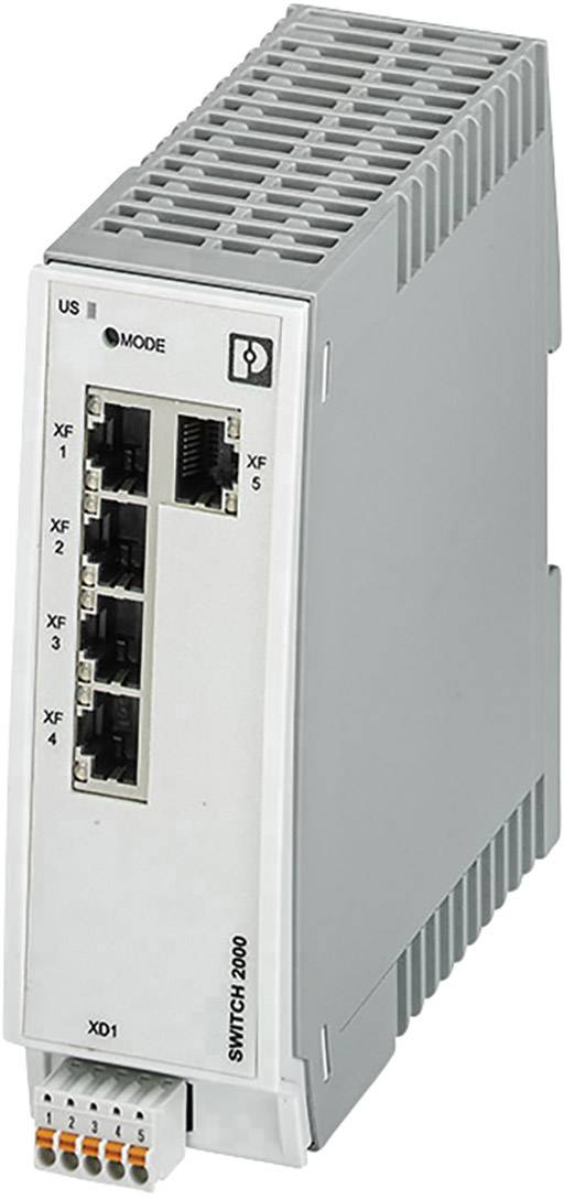 Industrie-Netzwerkschalter mit mehreren Ethernet-Ports, geeignet für die Hutschienenmontage.