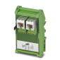 Ein grüner, elektronischer Bauteiladapter mit zwei weißen Anschlüssen.