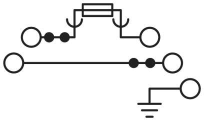 Schaltsymbol für eine elektrische Schaltung mit Widerstand und Erdung, zeigt Verbindungen zwischen den Komponenten.