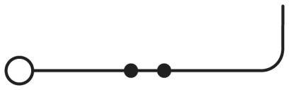 Diagramm einer Linie: Eine Kreisstation links, zwei ausgefüllte Zwischenstationen, Kurve am rechten Ende.