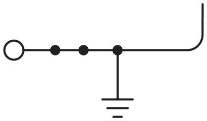 Elektrischer Schaltplan mit drei Verbindungsstellen und Erdungssymbol unten.