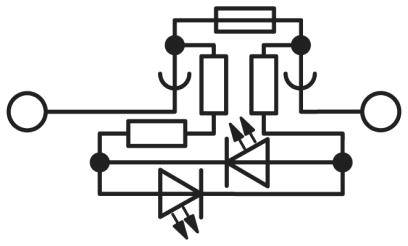 Schaltskizze eines elektrischen Netzwerks mit Dioden. Zeigt Verbindungspfade und Komponenten wie Rechtecke und Dreiecke.
