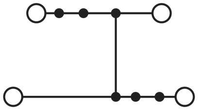 Diagramm mit zwei horizontalen Linien, verbunden durch eine vertikale Linie in der Mitte. Jede Linie hat mehrere Kreispunkte.