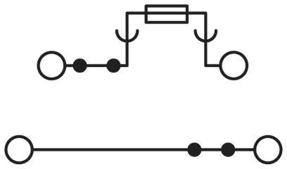 Darstellung eines elektrischen Schaltplans mit einem Widerstand in der oberen Leitung und einer parallelen Leitung darunter.