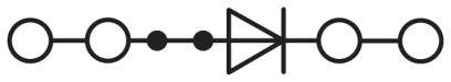 Ein Schaltkreissymbol zeigt eine Diode zwischen zwei Leiterbahnen, die von jeweils zwei weiteren Bauteilen flankiert werden.